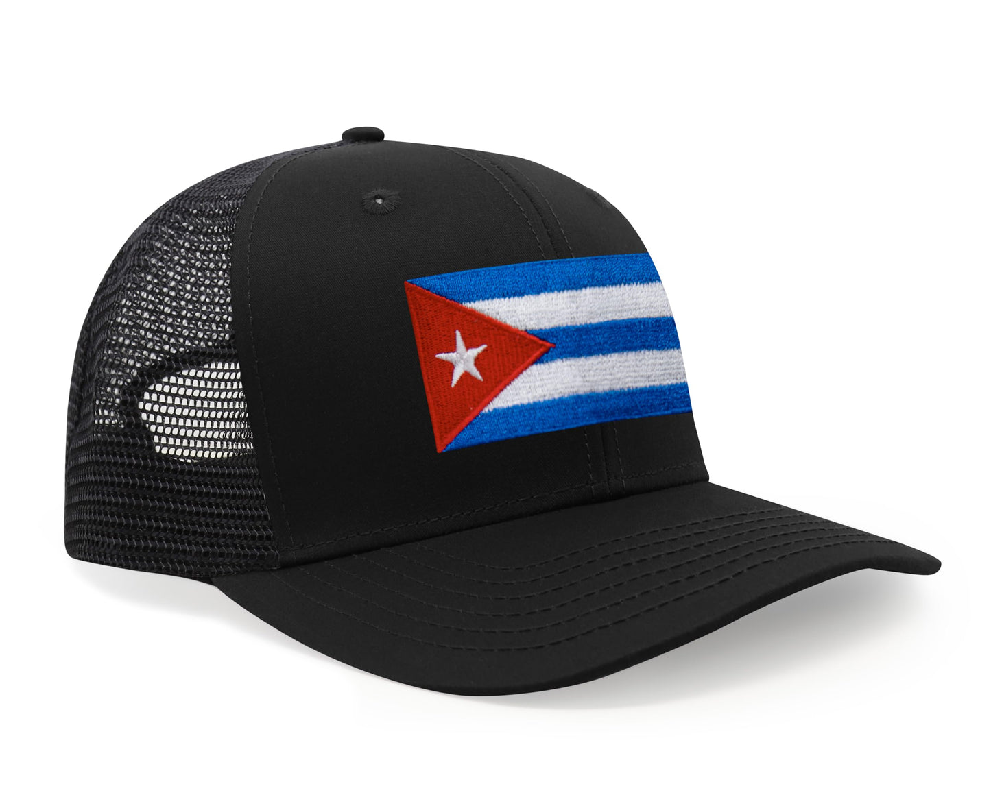 International Tie Country Hat for Men and Women, Adjustable Snapback Trucker Baseball Cap with Embroidered Patch (Cuba, All Black) - International Tie