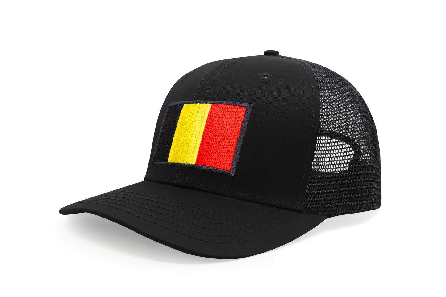 International Tie Country Hat for Men and Women, Adjustable Snapback Trucker Baseball Cap with Embroidered Patch (Belgium, All Black) - International Tie