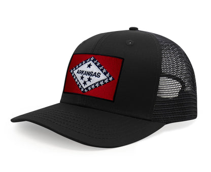 Arkansas Flag Hat for Men and Women – Snapback Trucker Baseball Cap by International Tie (All Black)