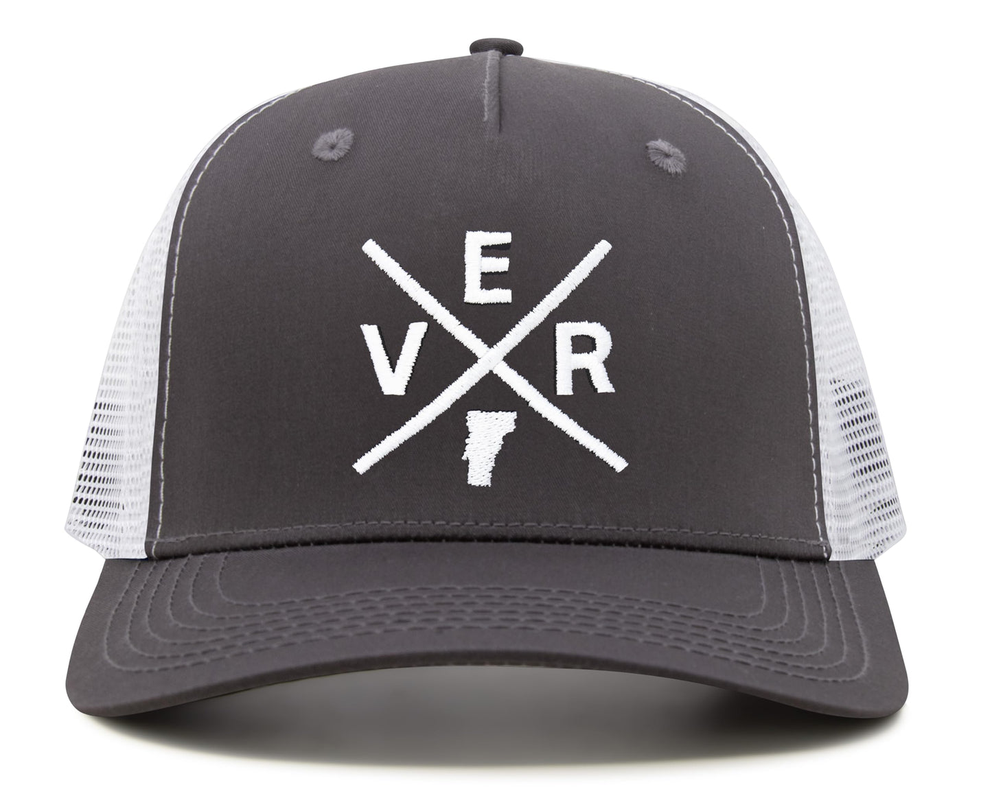 International Tie State City Hat for Men and Women, Snapback Trucker Baseball Cap with Embroidered Cross Logo (Vermont - VER, Grey White) - International Tie