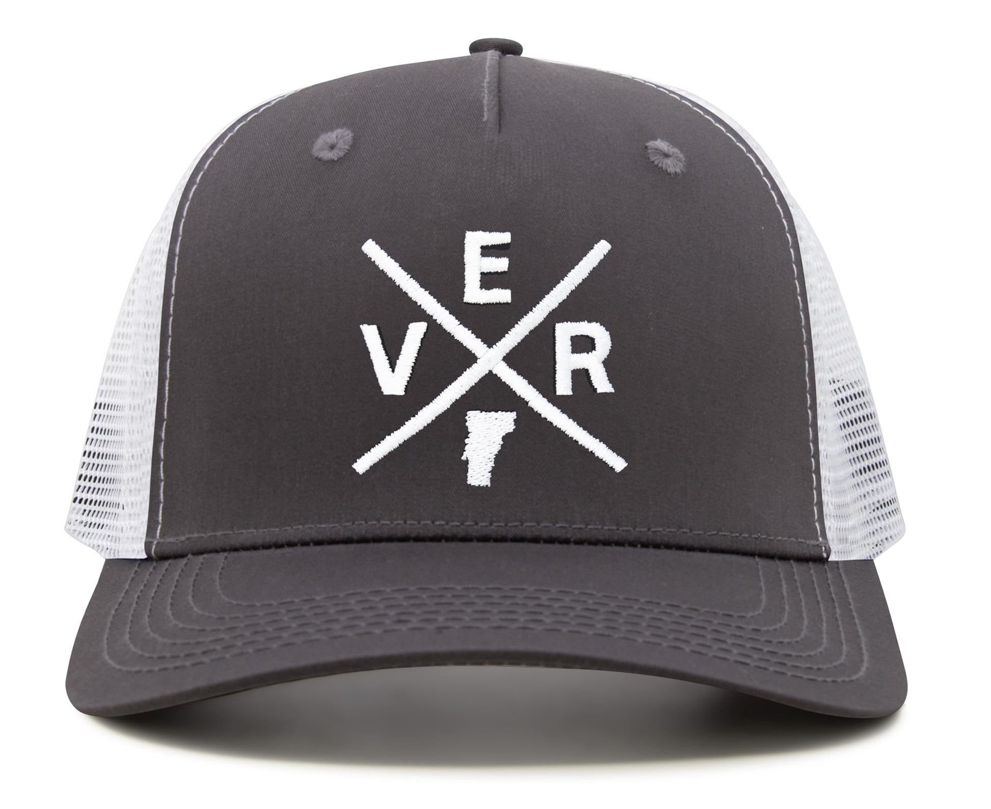 International Tie State City Hat for Men and Women, Snapback Trucker Baseball Cap with Embroidered Cross Logo (Vermont - VER, Grey White) - International Tie