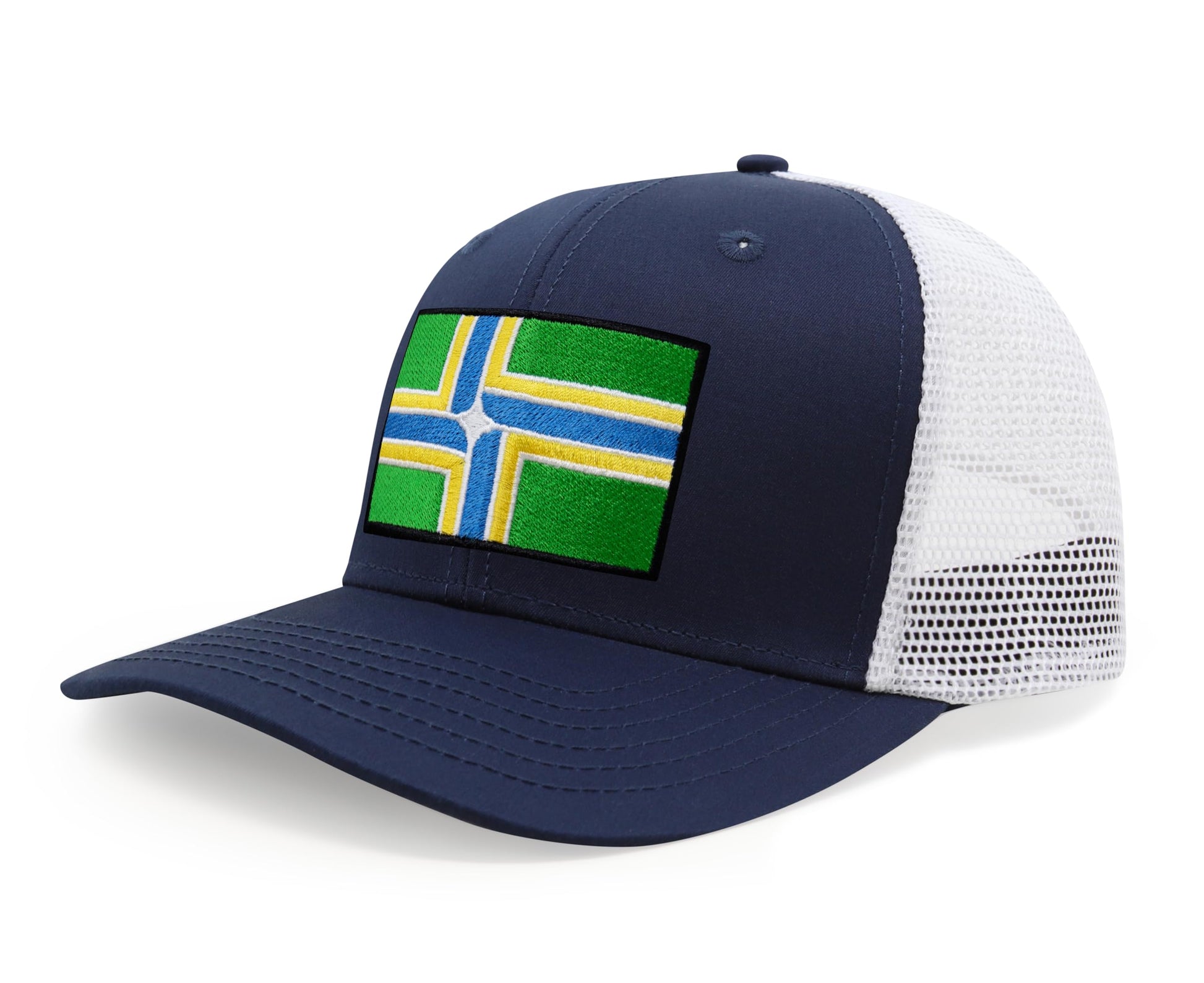 International Tie City Hat for Men and Women, Adjustable Snapback Trucker Baseball Cap with Embroidered Patch (Portland, Navy White) - International Tie