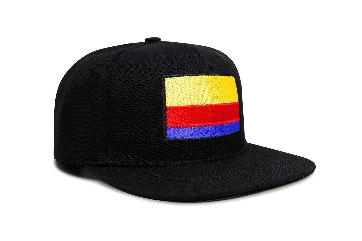 International Tie Country Hat for Men and Women, Adjustable Snapback Trucker Baseball Cap with Embroidered Patch (Colombia, Black Flatbill)