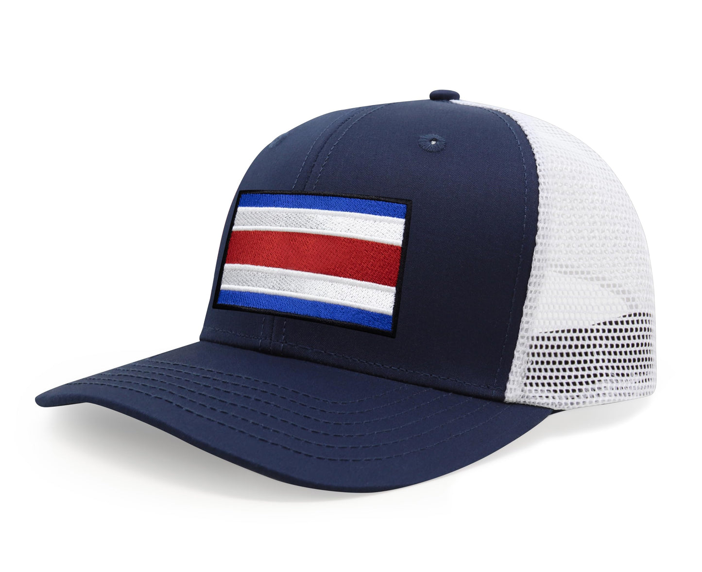 International Tie Country Hat for Men and Women, Adjustable Snapback Trucker Baseball Cap with Embroidered Patch (Costa rica, Navy White) - International Tie