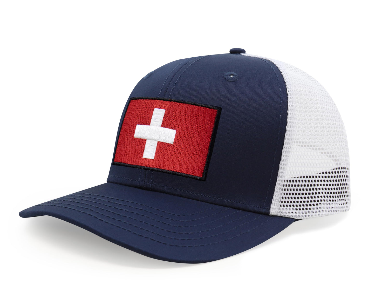 International Tie Swiss Flag Hat for Men and Women - Switzerland Snapback Trucker Baseball Cap (Navy White)