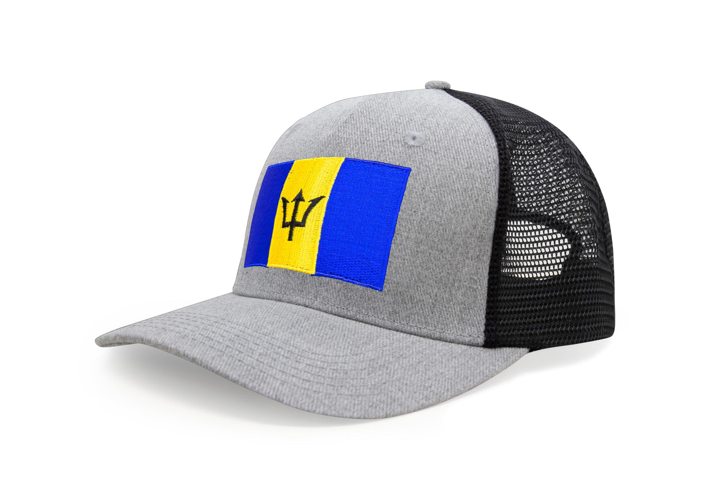 International Tie Country Hat for Men and Women, Adjustable Snapback Trucker Baseball Cap with Embroidered Patch (Barbados, Grey Black) - International Tie