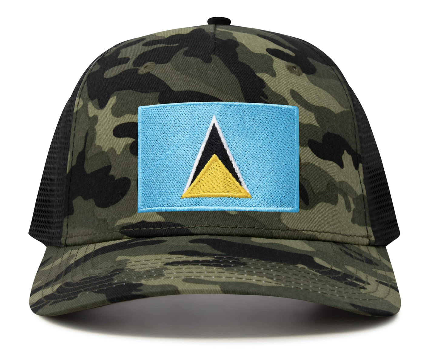 International Tie Country Hat for Men and Women, Adjustable Snapback Trucker Baseball Cap with Embroidered Patch (Saint Lucia, Camouflage) - International Tie