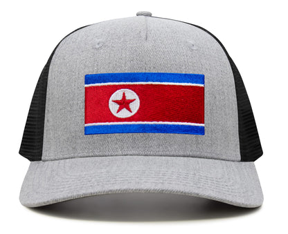 International Tie North Korea Flag Hat for Men and Women - Adjustable Snapback Trucker Baseball Cap (Grey Black)