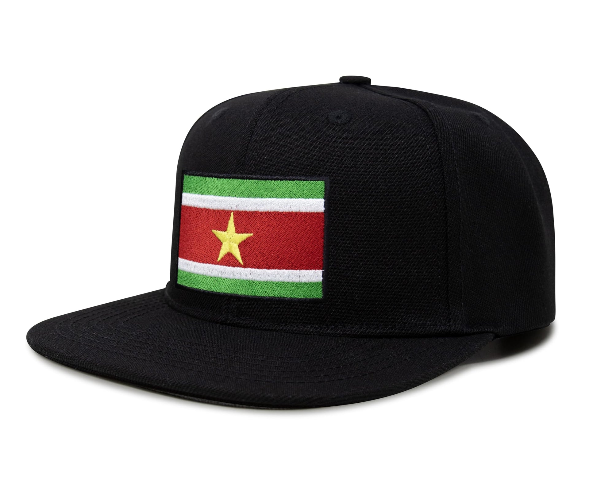 International Tie Country Hat for Men and Women, Adjustable Snapback Trucker Baseball Cap with Embroidered Patch (Suriname, Black Flatbill) - International Tie