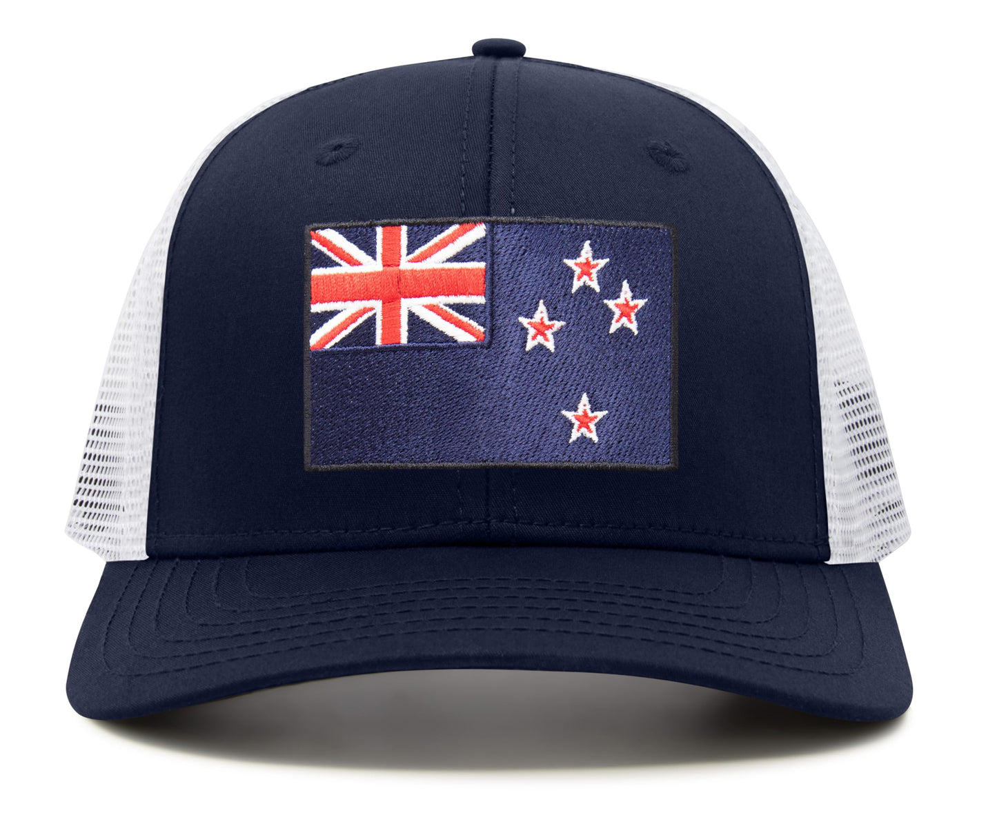 International Tie Country Hat for Men and Women, Adjustable Snapback Trucker Baseball Cap with Embroidered Patch (New Zealand, Navy White)