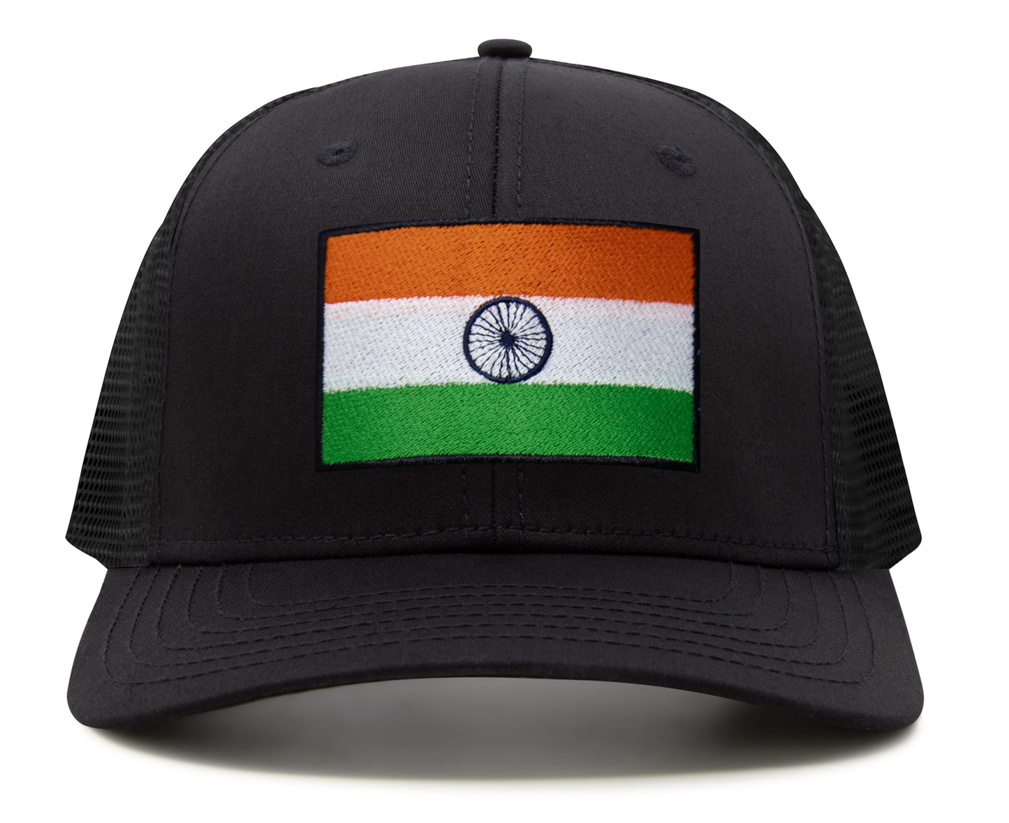 International Tie Indian Flag Hat for Men and Women - Adjustable India Snapback Trucker Baseball Cap (All Black)