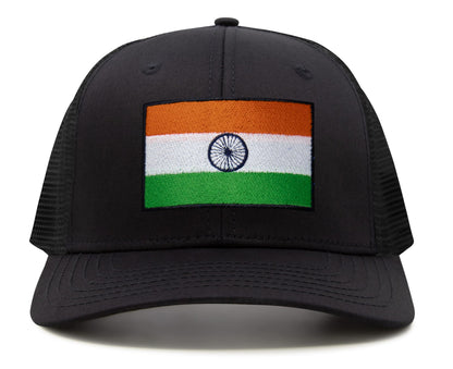 International Tie Indian Flag Hat for Men and Women - Adjustable India Snapback Trucker Baseball Cap (All Black)
