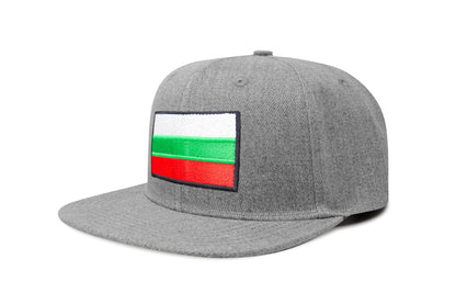 International Tie Country Hat for Men and Women, Adjustable Snapback Trucker Baseball Cap with Embroidered Patch (Bulgaria, Grey Flatbill)