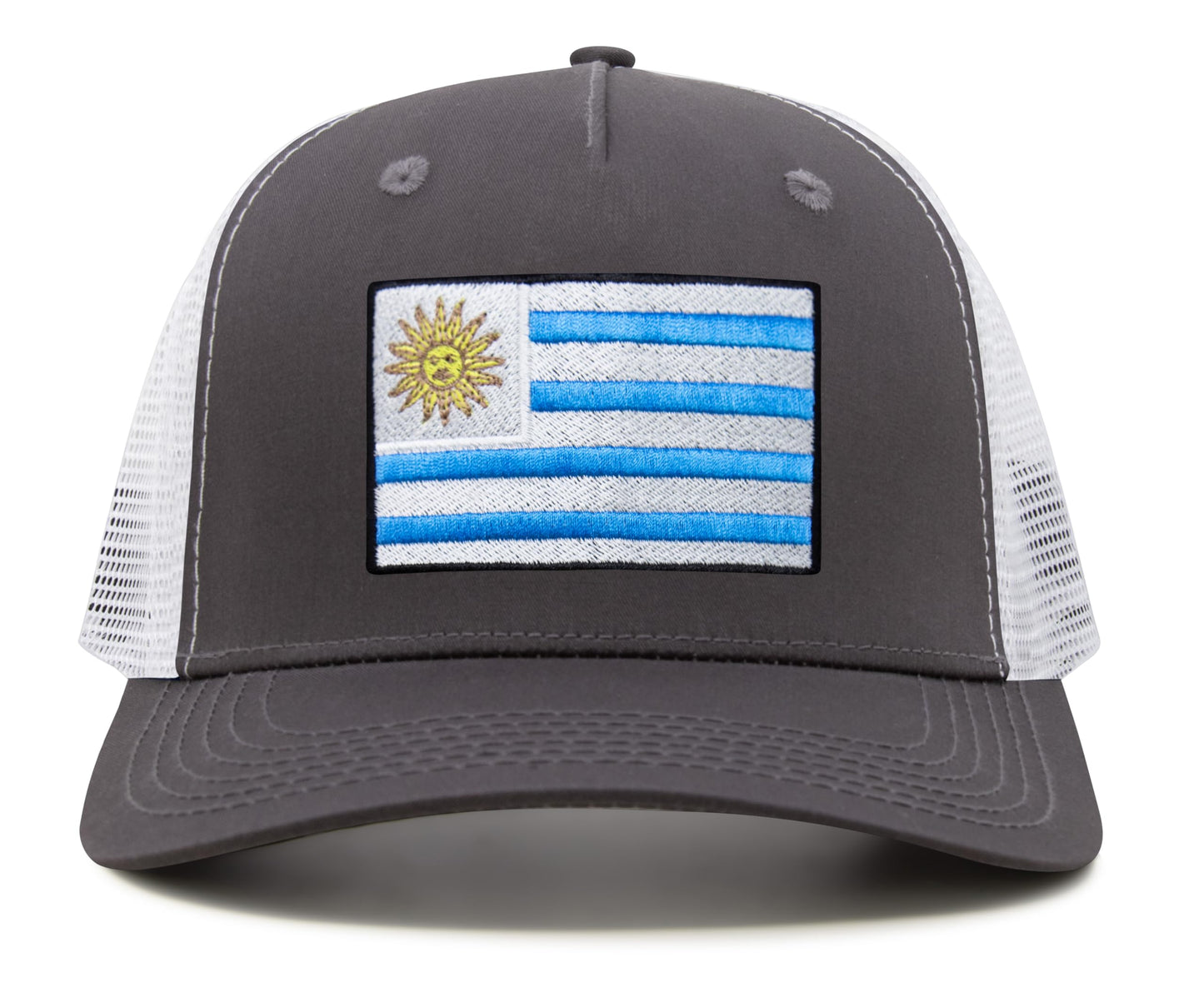 International Tie Country Hat for Men and Women, Adjustable Snapback Trucker Baseball Cap with Embroidered Patch (Uruguay, Grey White)