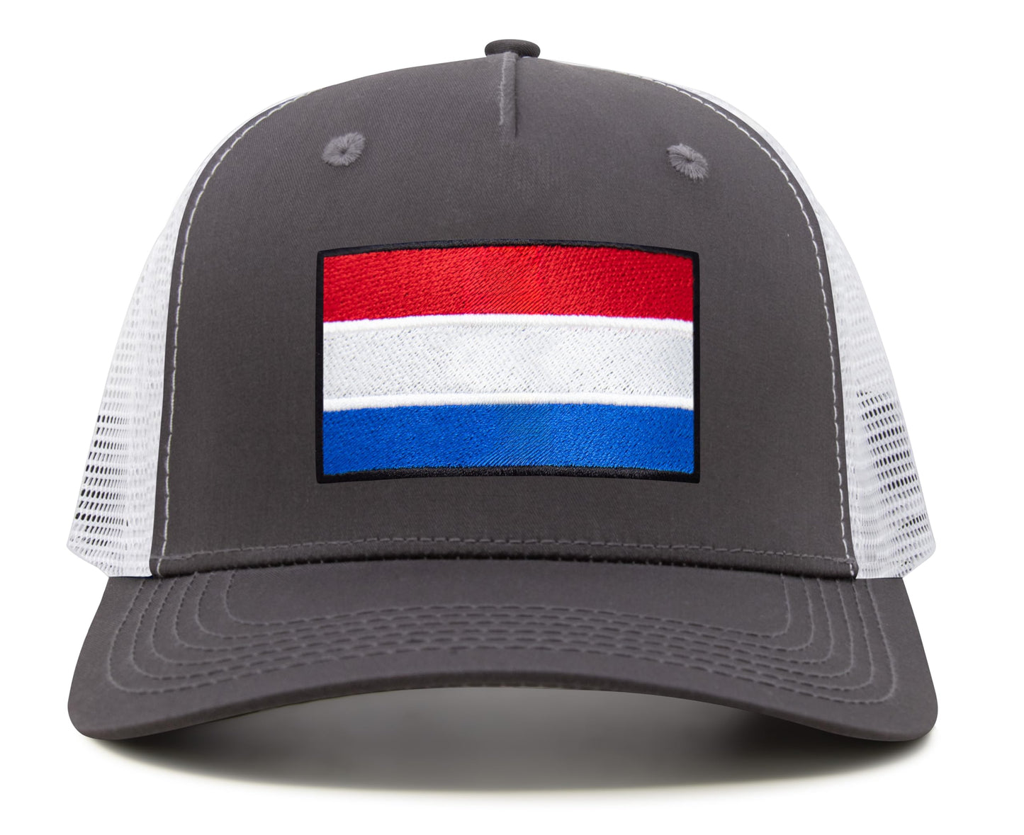 International Tie Netherlands Flag Hat for Men and Women - Adjustable Snapback Trucker Baseball Cap (Grey White)