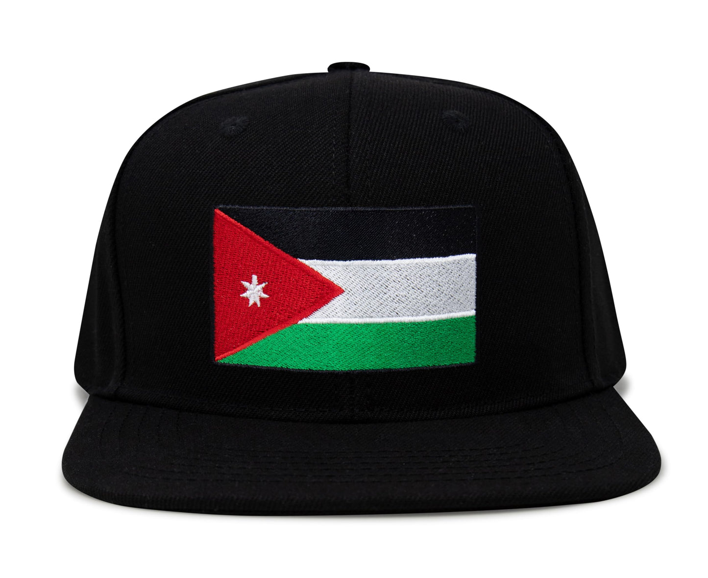 International Tie Country Hat for Men and Women, Adjustable Snapback Trucker Baseball Cap with Embroidered Patch (Jordan, Black Flatbill)
