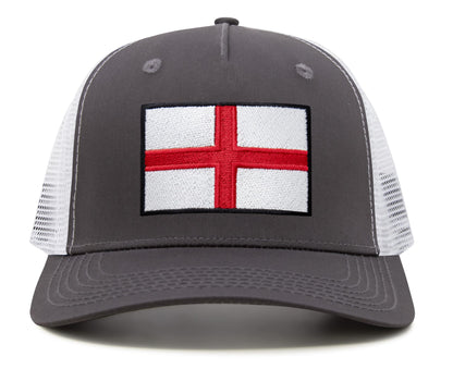 International Tie England - St. George Flag Hat for Men and Women, Adjustable Snapback Trucker Baseball Cap (Grey White)