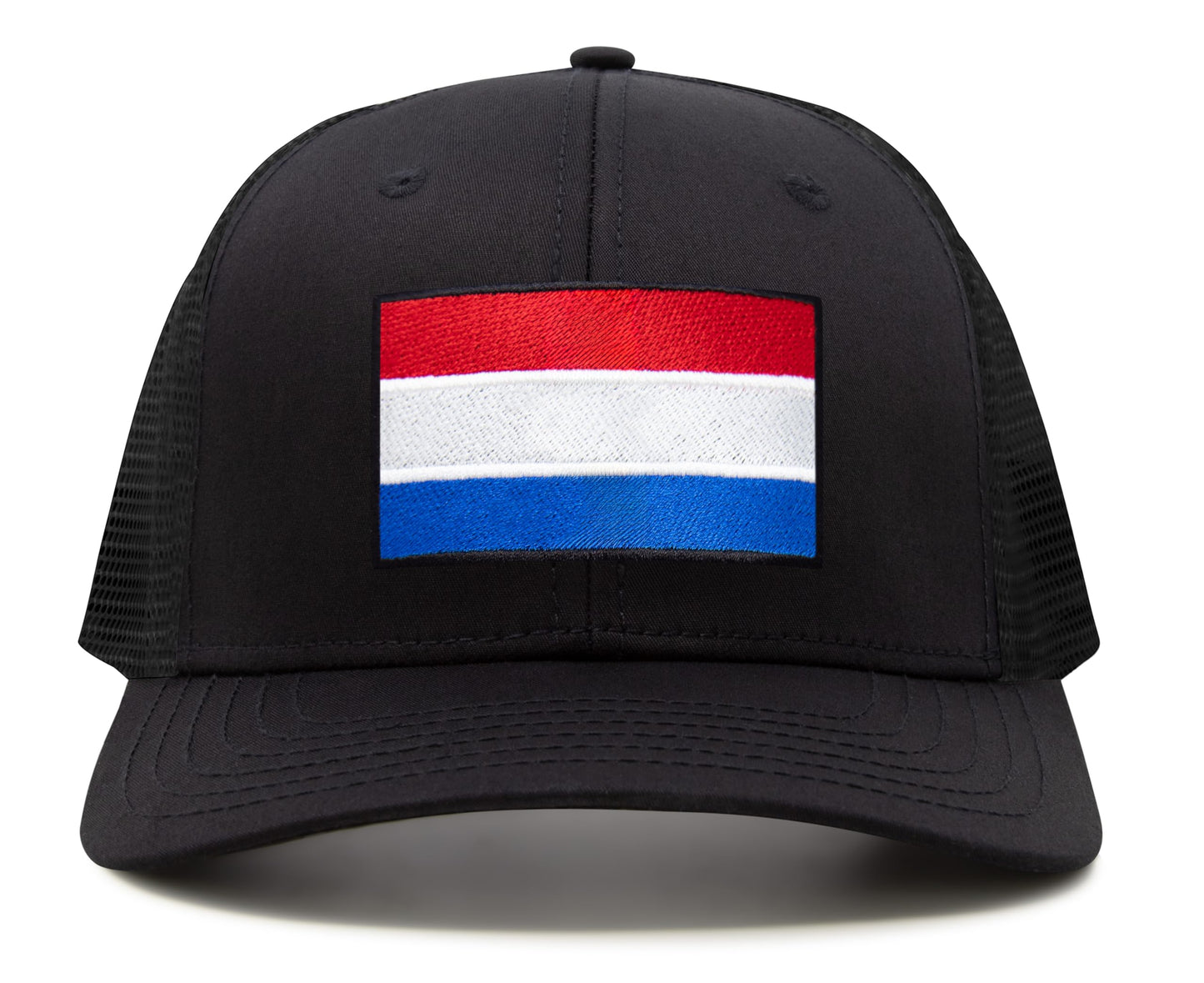 International Tie Netherlands Flag Hat for Men and Women - Adjustable Snapback Trucker Baseball Cap (All Black)