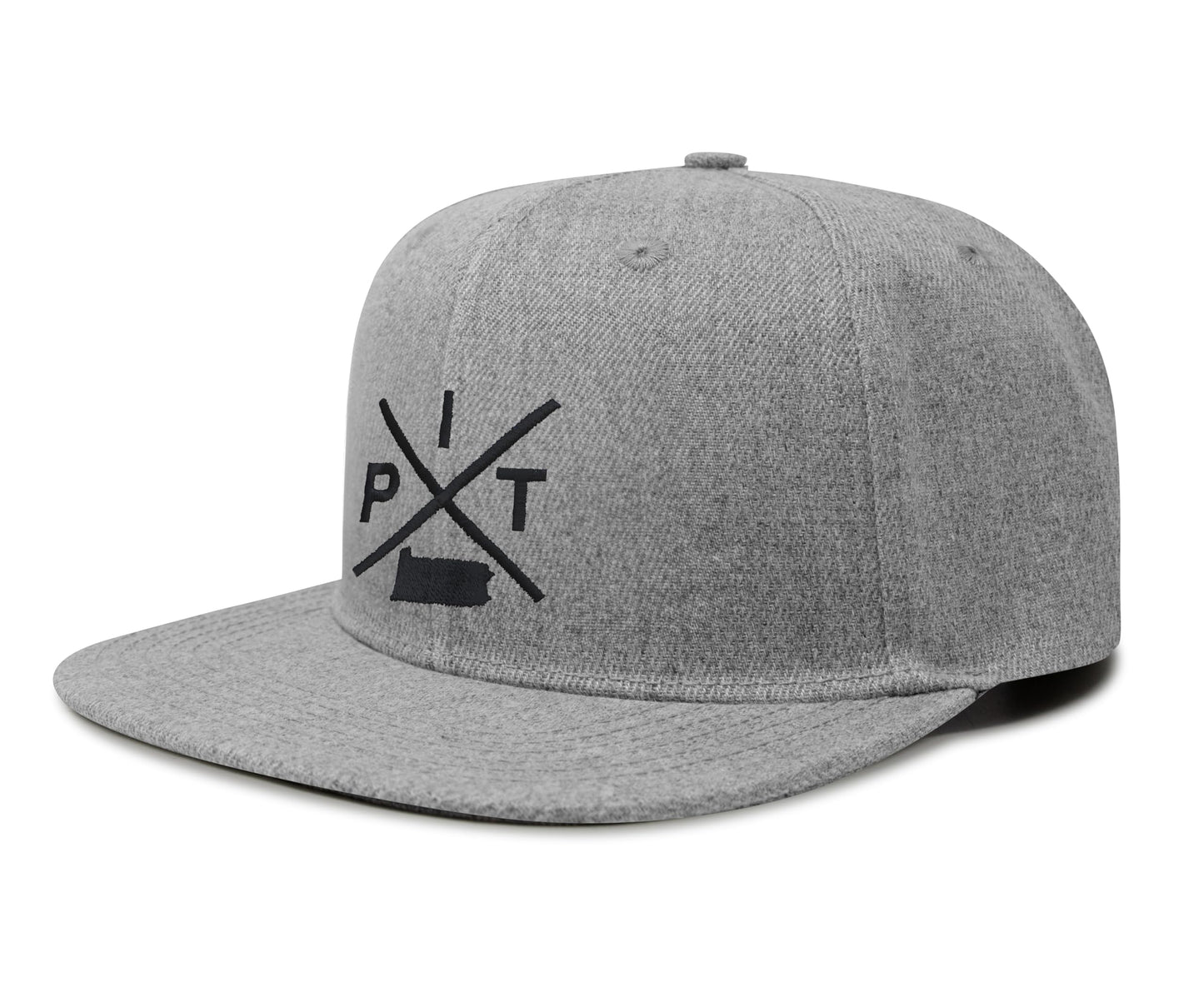 International Tie Hat for Men and Women, Snapback Trucker Baseball Cap, Embroidered Cross Logo (Pit - Pittsburgh, Grey Flatbill)