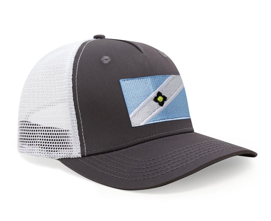 International Tie Premium Madison Flag Hat for Men and Women - Snapback Trucker Baseball Cap (Grey White)