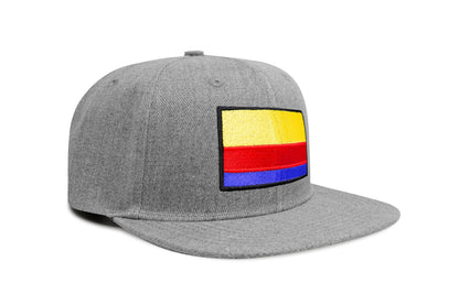 International Tie Country Hat for Men and Women, Adjustable Snapback Trucker Baseball Cap with Embroidered Patch (Colombia, Grey Flatbill)