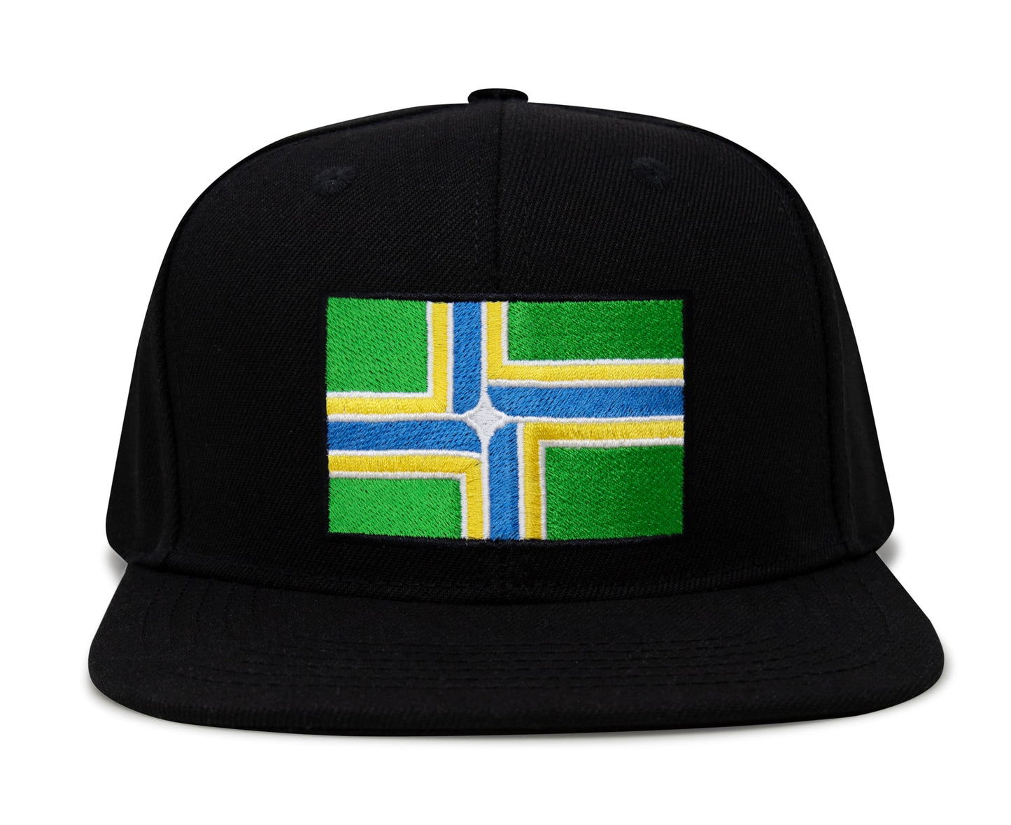 International Tie City Hat for Men and Women, Adjustable Snapback Trucker Baseball Cap with Embroidered Patch (Portland, Black Flatbill) - International Tie