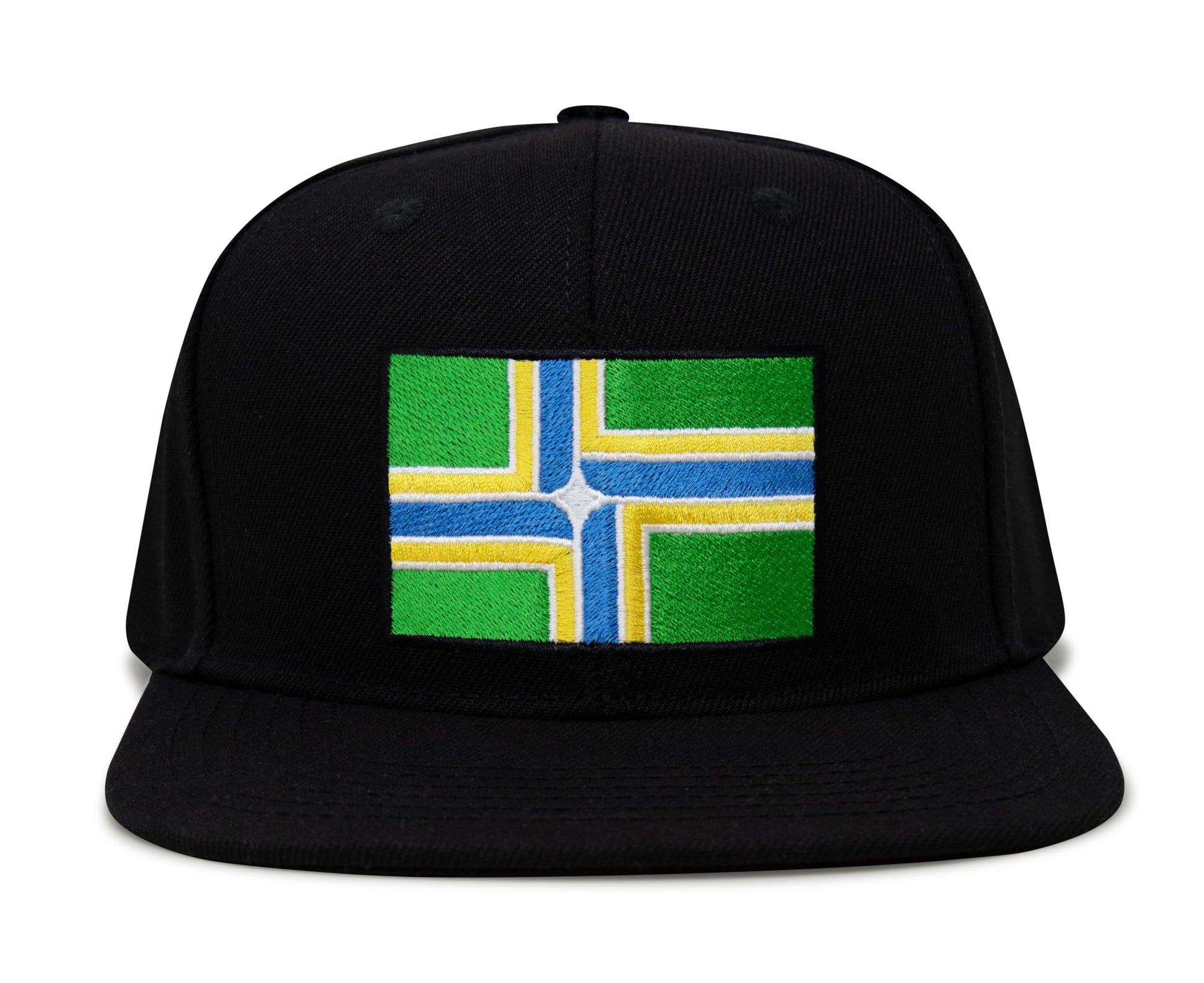 International Tie City Hat for Men and Women, Adjustable Snapback Trucker Baseball Cap with Embroidered Patch (Portland, Black Flatbill) - International Tie