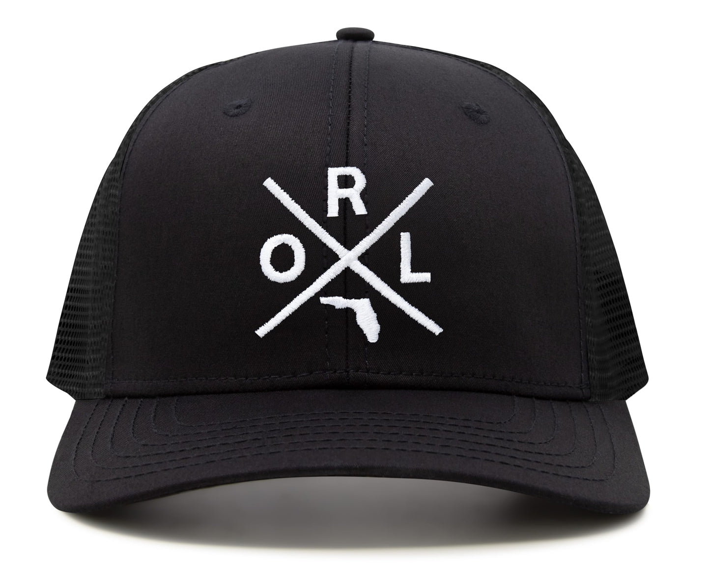 International Tie Hat for Men and Women, Snapback Trucker Baseball Cap, Embroidered Cross Logo (ORL - Orlando, All Black)