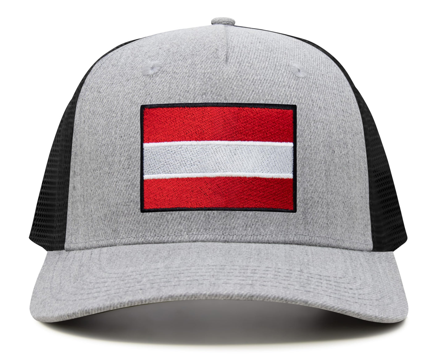 International Tie Country Hat for Men and Women, Adjustable Snapback Trucker Baseball Cap with Embroidered Patch (Austria, Grey Black)