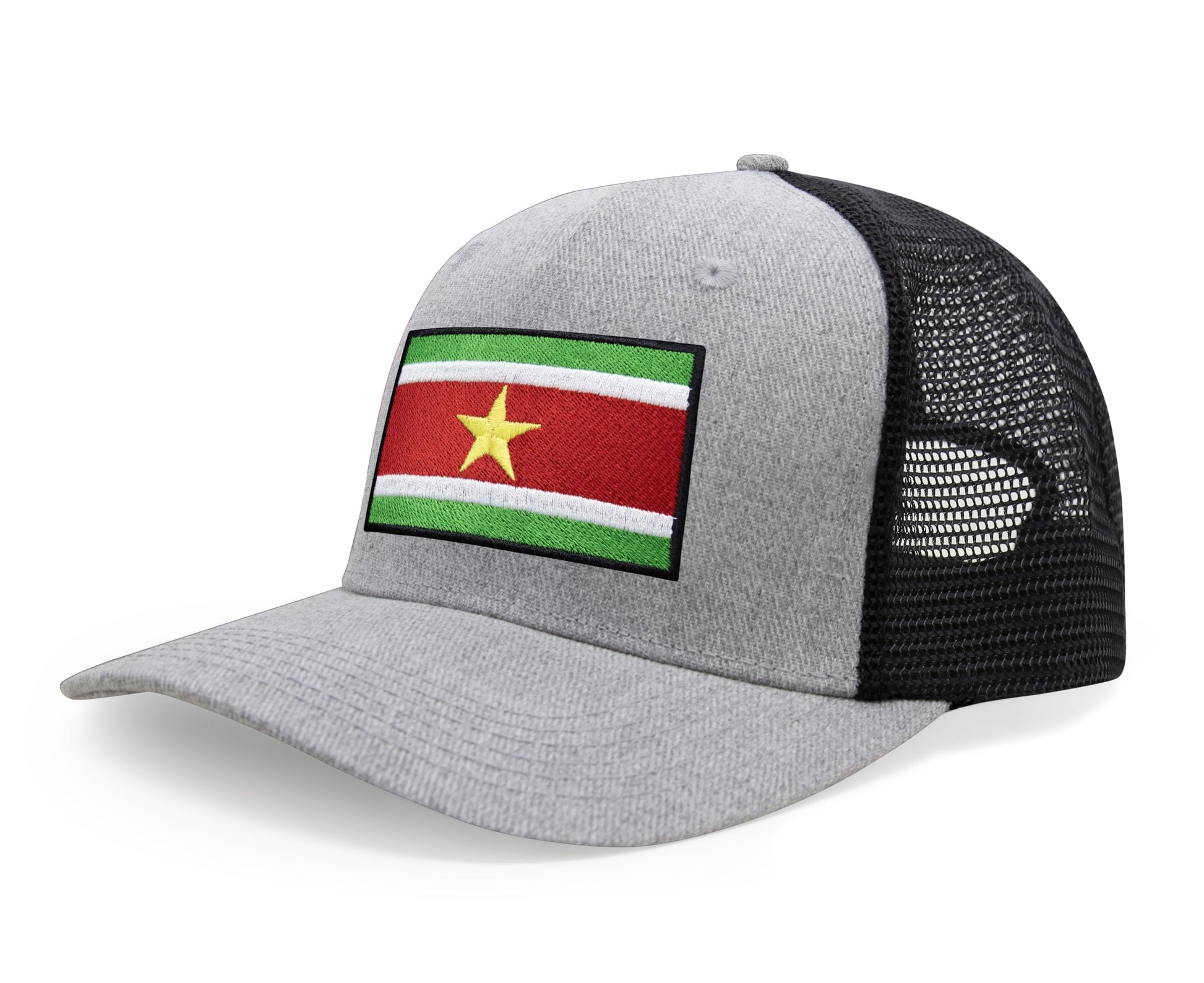 International Tie Country Hat for Men and Women, Adjustable Snapback Trucker Baseball Cap with Embroidered Patch (Suriname, Grey Black) - International Tie