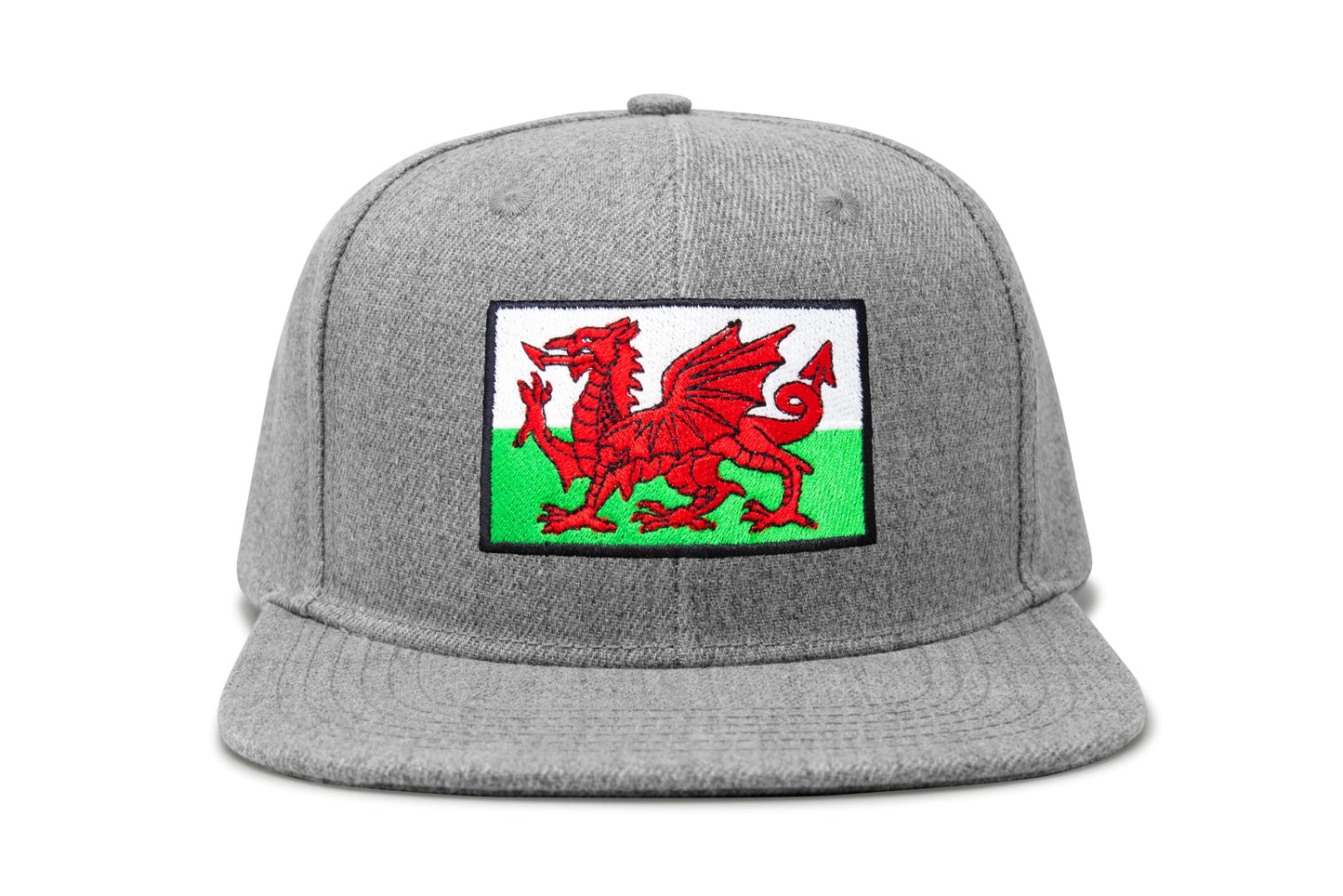 International Tie Country Hat for Men and Women, Adjustable Snapback Trucker Baseball Cap with Embroidered Patch (Wales, Grey Flatbill)