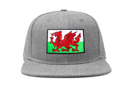 International Tie Country Hat for Men and Women, Adjustable Snapback Trucker Baseball Cap with Embroidered Patch (Wales, Grey Flatbill)