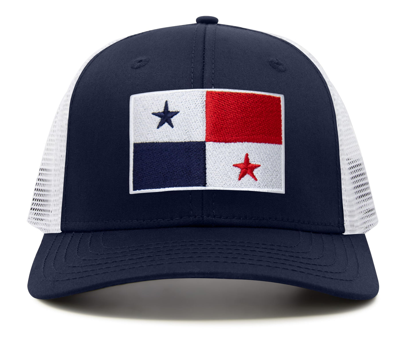 International Tie Panama Flag Hat for Men and Women - Adjustable Snapback Trucker Baseball Cap (Navy White)
