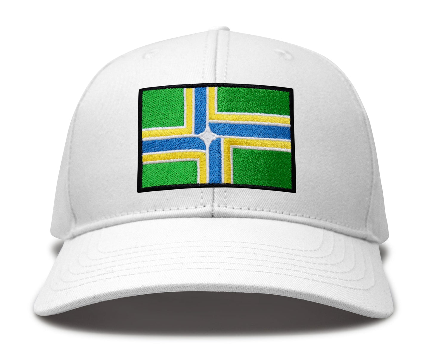 International Tie City Hat for Men and Women, Adjustable Snapback Trucker Baseball Cap with Embroidered Patch (Portland, All White) - International Tie