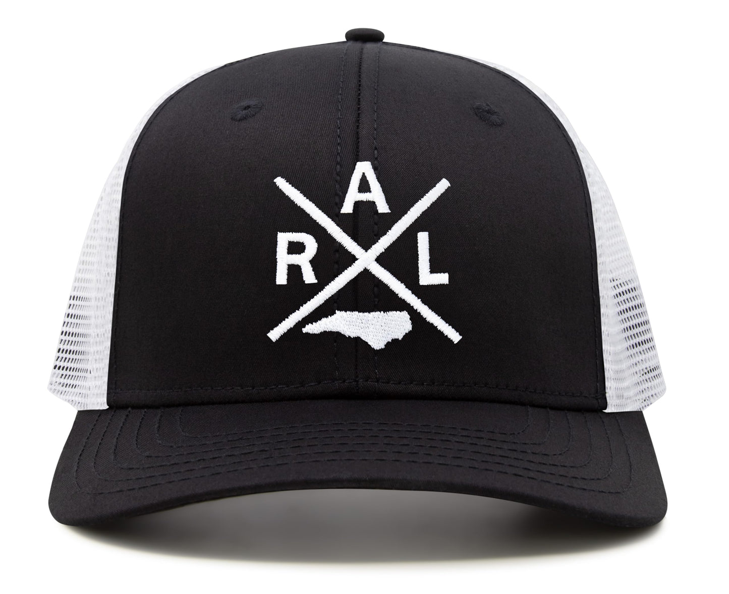 International Tie State City Hat for Men and Women, Snapback Trucker Baseball Cap with Embroidered Cross Logo (Raleigh - RAL, Black White) - International Tie
