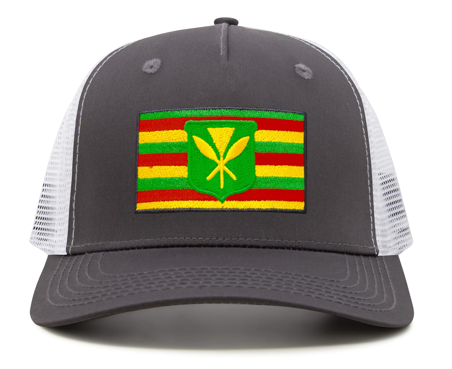 International Tie Kanaka Maoli Hat for Men and Women - Snapback Trucker Baseball Cap (Grey/White)