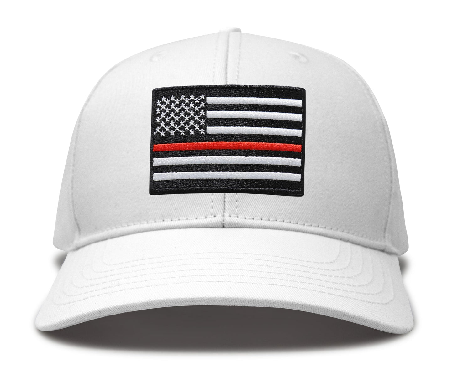 International Tie Thin Red Line Hat for Men and Women - Snapback Trucker Baseball Cap (All White)
