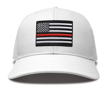 International Tie Thin Red Line Hat for Men and Women - Snapback Trucker Baseball Cap (All White)