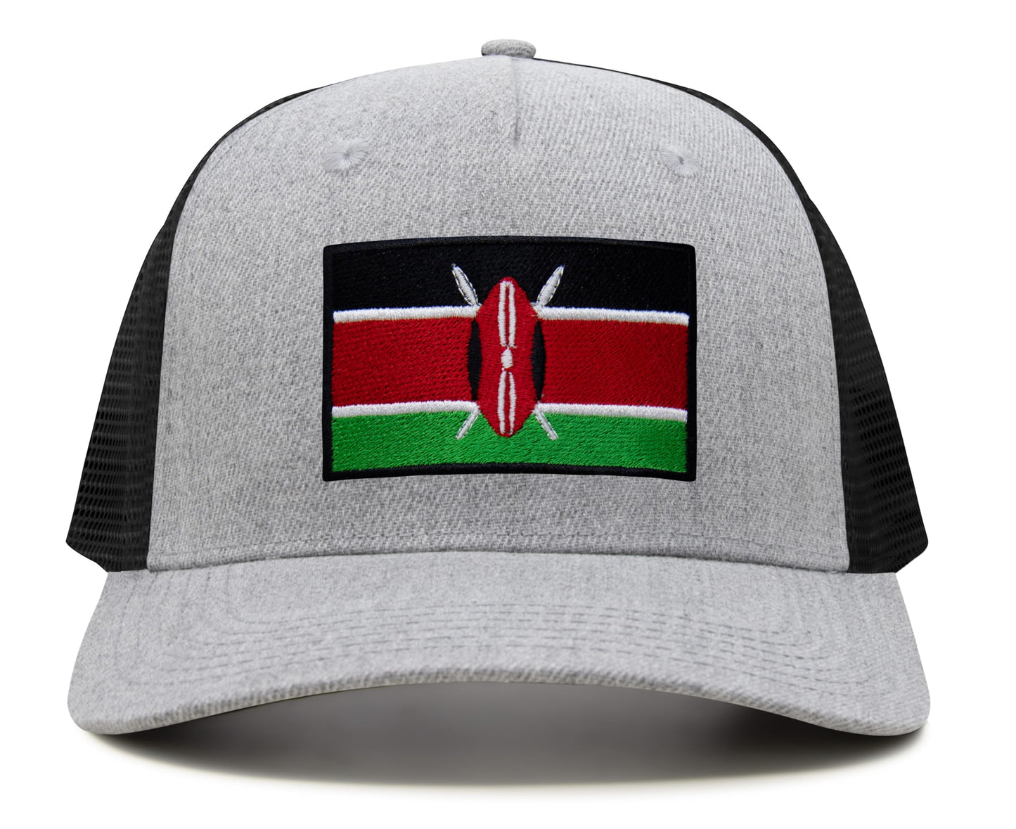 International Tie Kenya Flag Hat for Men and Women - Adjustable Snapback Trucker Baseball Cap (Grey Black)