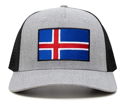 International Tie Iceland Flag Hat for Men and Women - Adjustable Snapback Trucker Baseball Cap (Grey Black)