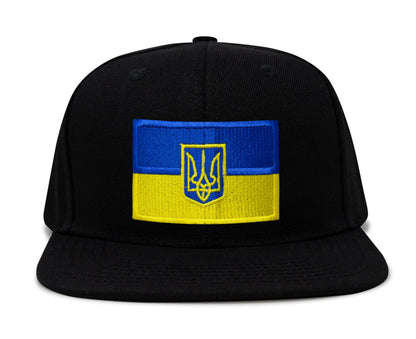 International Tie Country Hat for Men and Women, Adjustable Snapback Trucker Baseball Cap with Embroidered Patch (Ukraine, Black Flatbill)