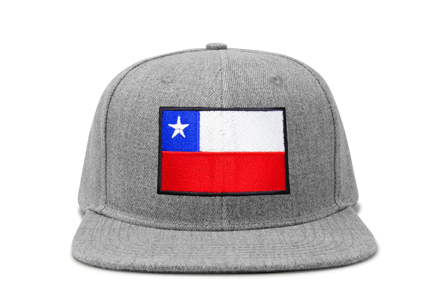 International Tie Country Hat for Men and Women, Adjustable Snapback Trucker Baseball Cap with Embroidered Patch (Chile, Grey Flatbill)