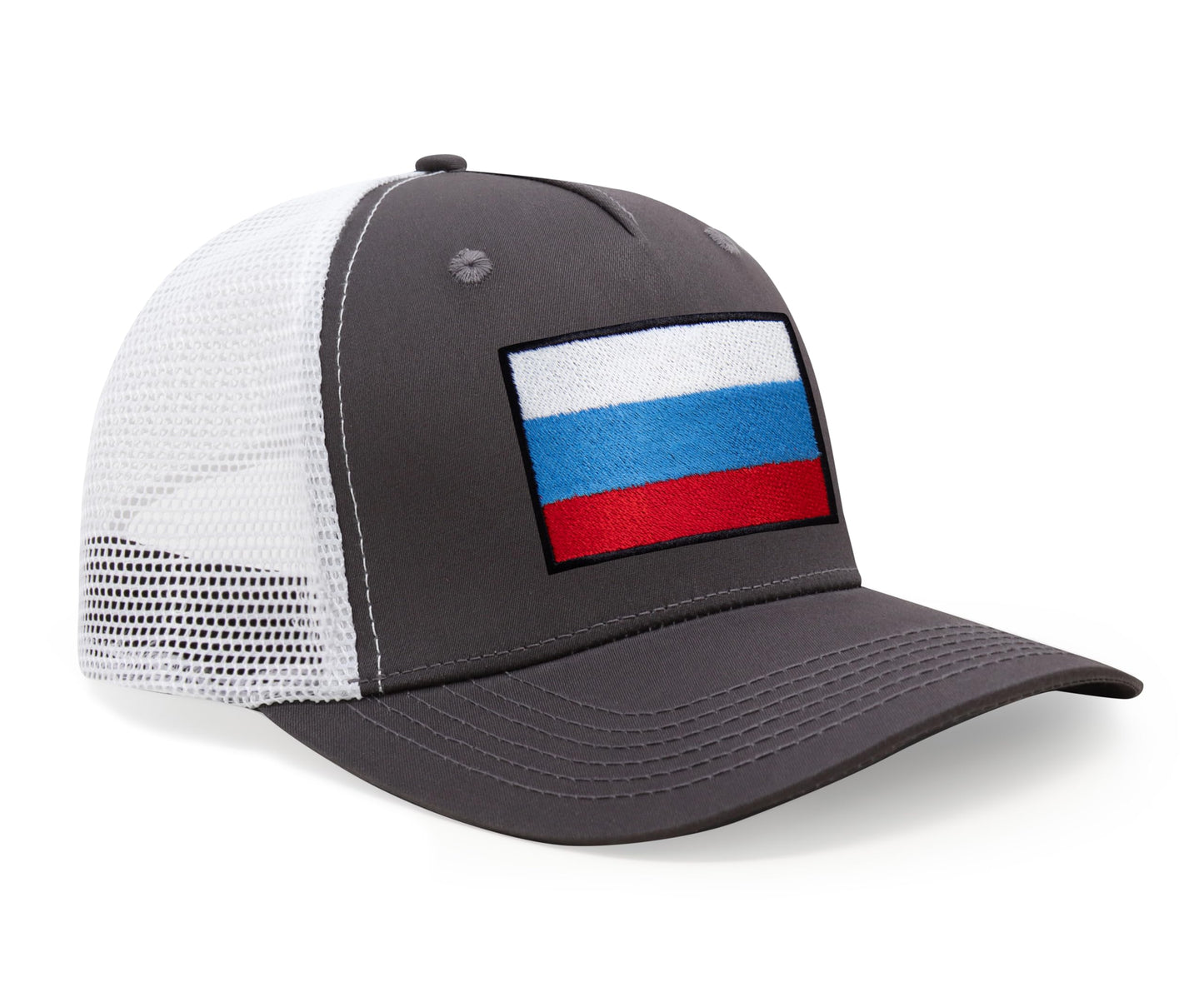 International Tie Russian Flag Hat for Men and Women - Adjustable Snapback Trucker Baseball Cap (Grey White)