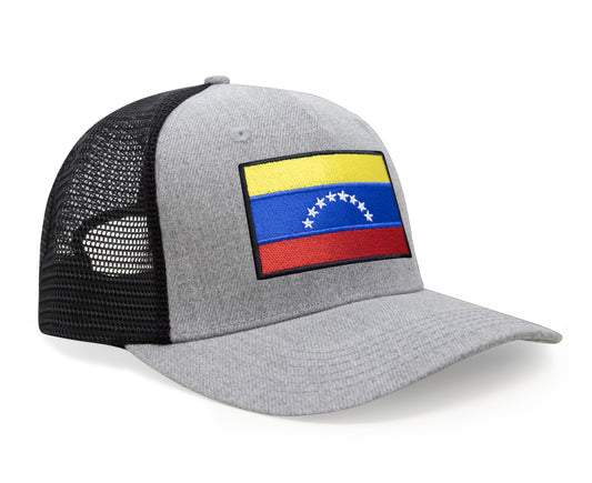 International Tie Country Hat for Men and Women, Adjustable Snapback Trucker Baseball Cap with Embroidered Patch (Venezuela, Grey Black) - International Tie