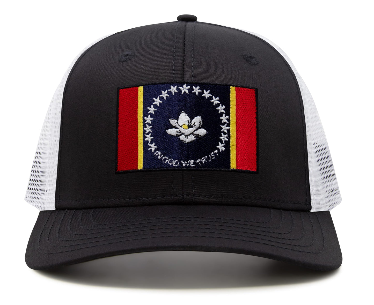 International Tie Mississippi Flag Hat for Men and Women – Snapback Trucker Baseball Cap (Black White)