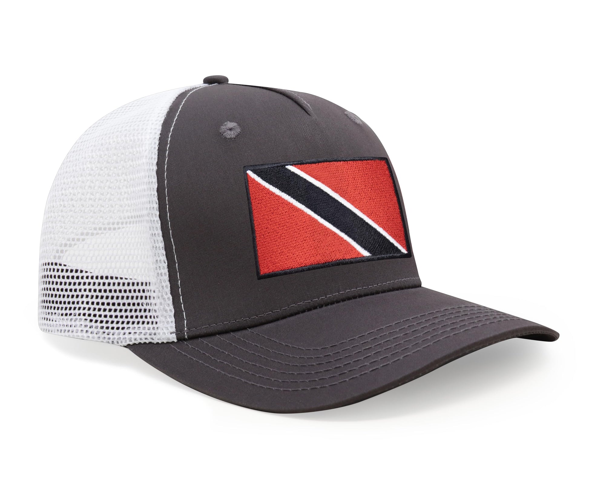 International Tie Country Hat for Men and Women, Adjustable Snapback Trucker Baseball Cap with Embroidered Patch (Trinidad and Tobago, Grey White) - International Tie