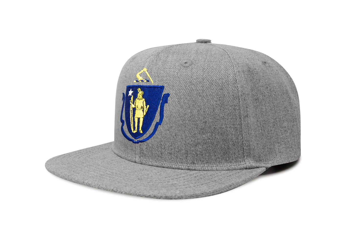 International Tie State Hat for Men and Women, Adjustable Snapback Trucker Baseball Cap with Embroidered Patch (Massachusetts, Grey Flatbill) - International Tie