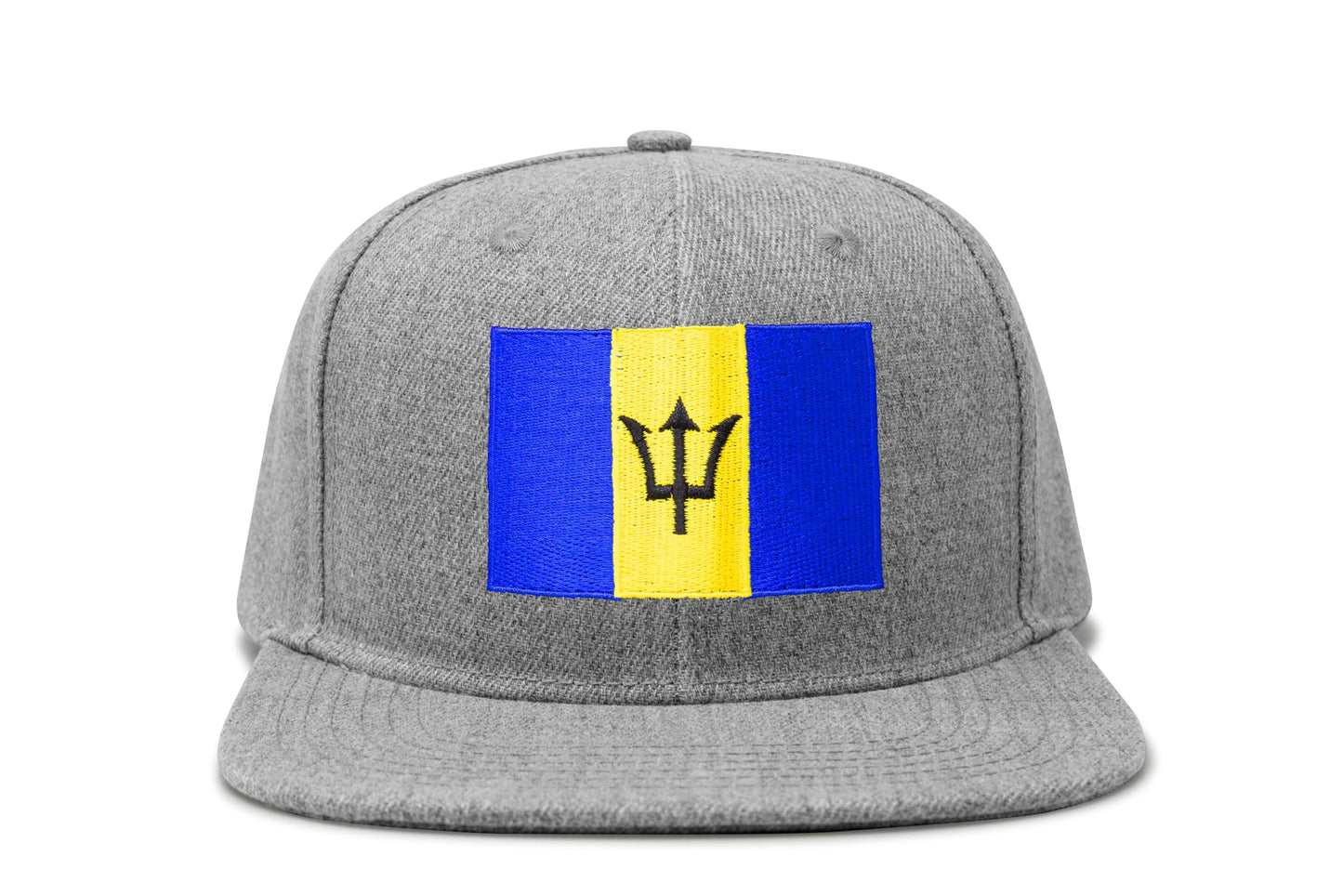 International Tie Country Hat for Men and Women, Adjustable Snapback Trucker Baseball Cap with Embroidered Patch (Barbados, Grey Flatbill) - International Tie