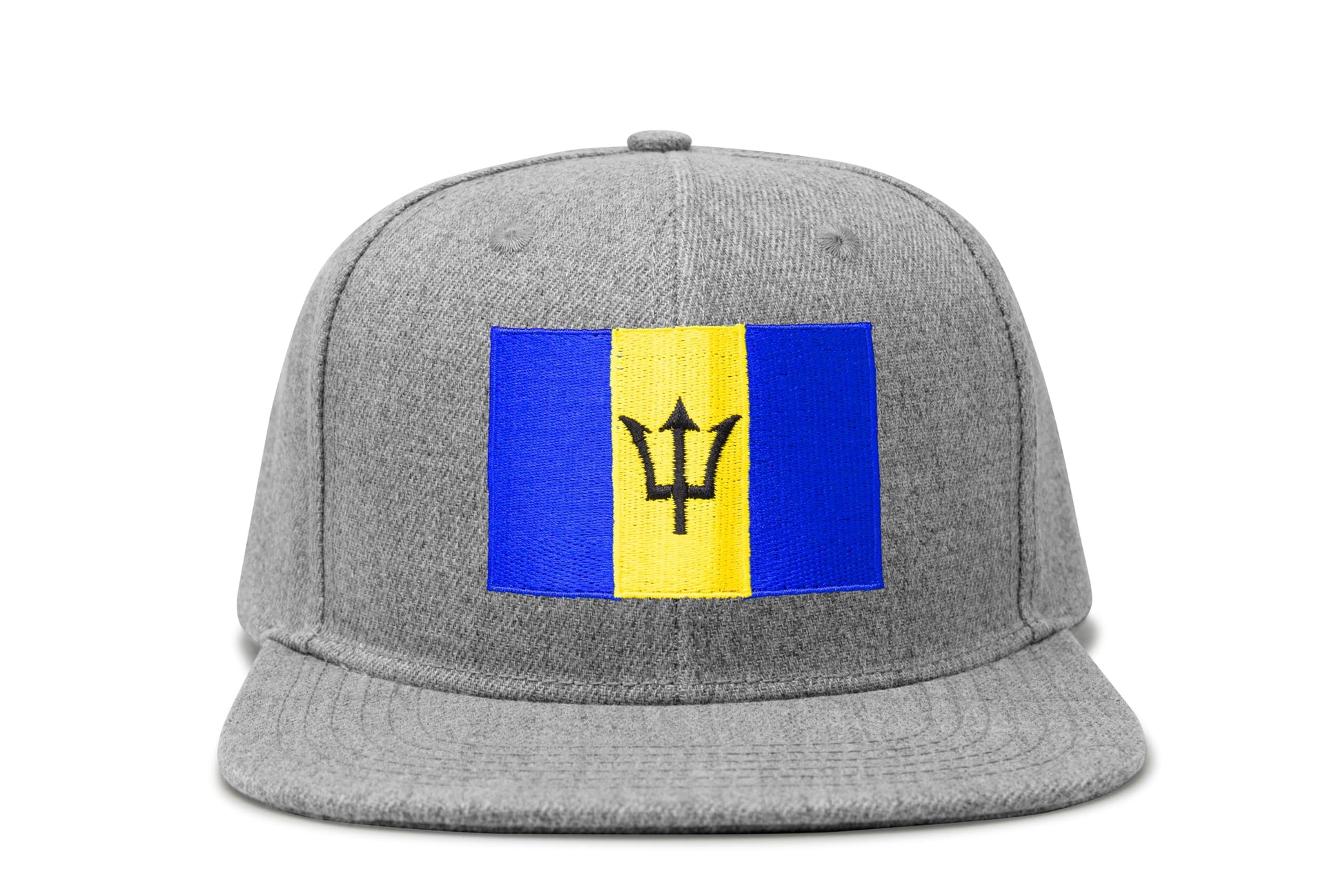 International Tie Country Hat for Men and Women, Adjustable Snapback Trucker Baseball Cap with Embroidered Patch (Barbados, Grey Flatbill) - International Tie