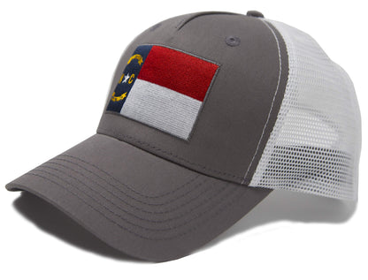 International Tie Premium Flag Themed North Carolina Hat for Men and Women â Adjustable One Size Snapback Cap - Embroidered Patch - Mesh Back (Grey White)